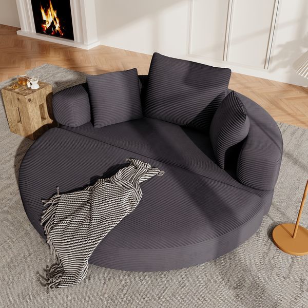 Flieks Modulares 2-in-1 Bodensofa & Bett – rundes Lounge, Multifunktionales Boneless Klappsofabett mit 3 Kissen, Cord, Schwarz