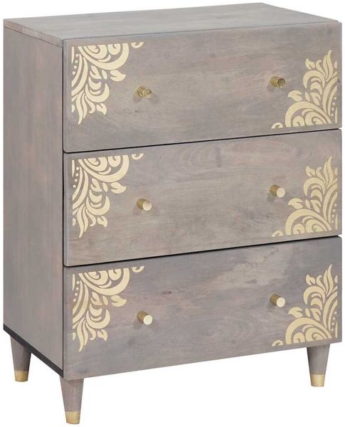 Sideboard, Kommode Grau und Gold 60 x 33 x 75 cm Massivholz Mango j1703p Bild 2