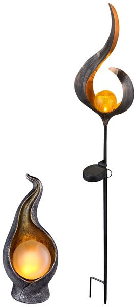 2er Set LED Solarlampen, Steh- und Steckleuchten Flammenform
