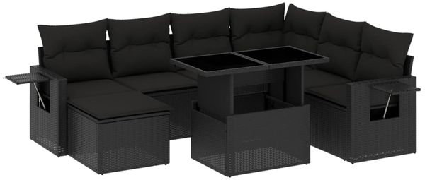vidaXL 9-tlg. Garten-Sofagarnitur mit Kissen Schwarz Poly Rattan 3268095 Bild 2