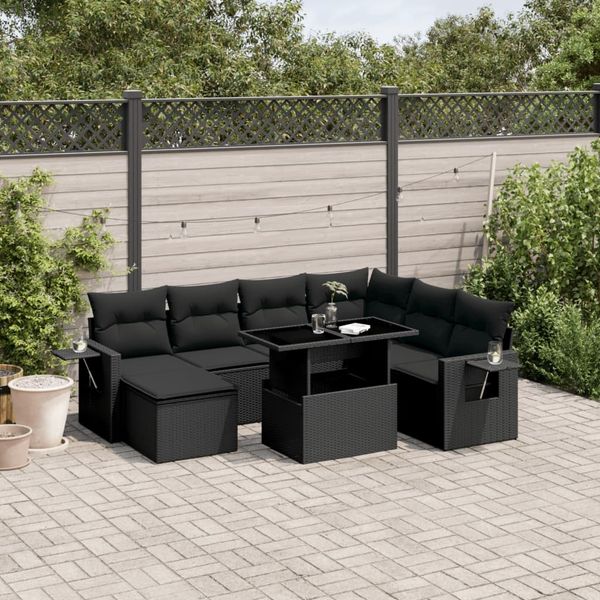 vidaXL 9-tlg. Garten-Sofagarnitur mit Kissen Schwarz Poly Rattan 3268095