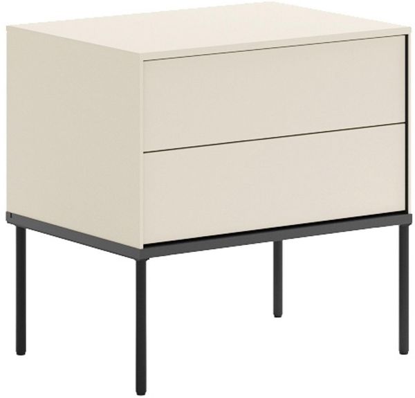 Selsey Nachttisch 56 cm mit Cremefarbener Matte Oberfläche Nachttisch mit Push-to-Open-System & Schwarze Metallbeine Stilvolles Nachtkästchen mit Geräumigen Schubladen