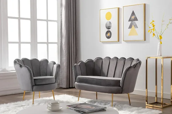 Vente-unique - DANDELION Sofa and armchair set SamtStoff Grau - B 73 cm75 cm x H 78 cm76,5 cm x L 124 cm78 cm