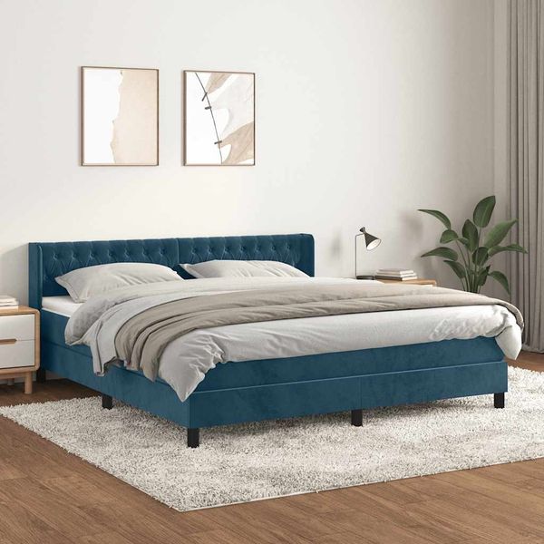 vidaXL Boxspringbett mit Matratze Dunkelblau 160x200 cm Samt 3131151