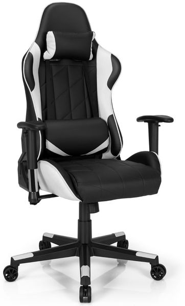 Gaming Stuhl Racing Style Drehstuhl mit Kopfstütze & Lendenkisse 90°-160° Verstellbarer Neigungswinkel Weiß