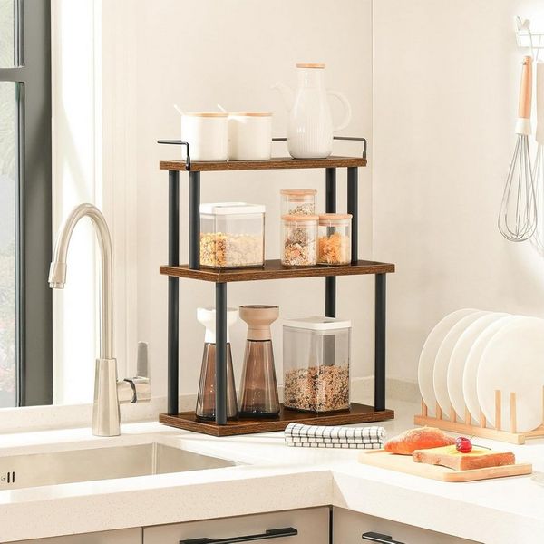 Hoobro Gewürzregal Küchenregal, Aufbewahrungsregal mit 3 Ebenen, Schreibtisch Organizer für Küchenarbeitsplatte, Schreibtisch, Arbeitszimmer, Büro
