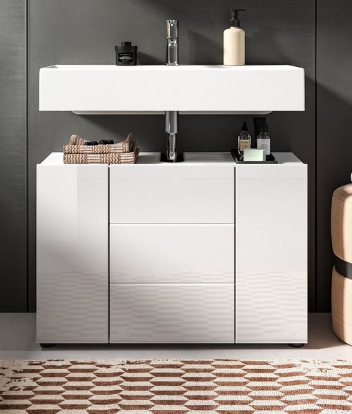 Inn. Furn Waschbeckenunterschrank Larik (Badschrank in weiß, Breite 80 cm) Hochglanz
