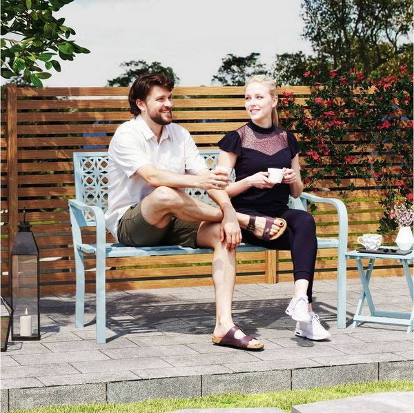 Outsunny Gartenbank 2-Sitzer, wetterfest, mit Rücken- & Armlehnen, 240kg belastbar (Sitzbank, 1-St, Gartenmöbel), für Balkon Terrasse, Garten, 127 x 63 x 85 cm, Blau