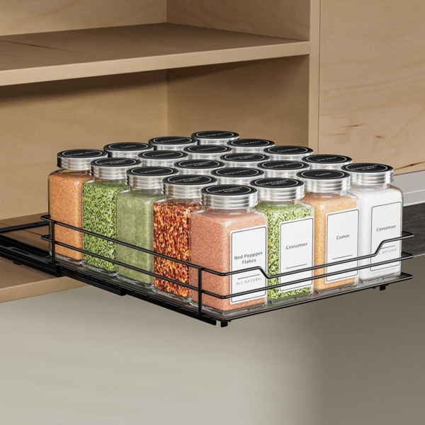Ausziehbares Gewürzregal Schwarz für Schrank Organizer Küche
