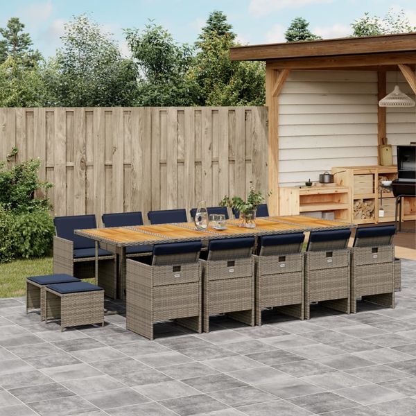 vidaXL 15-teiliges Garten-Ess-Set mit Kissen, grau, Polyrattan 3277768