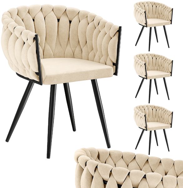 skølm 'Sudri' Esszimmerstühle, 4er Set, creme beige, gepolstert mit Samtbezug, höhenverstellbar, Schalenstuhl mit Armlehne, bis 120 kg belastbar