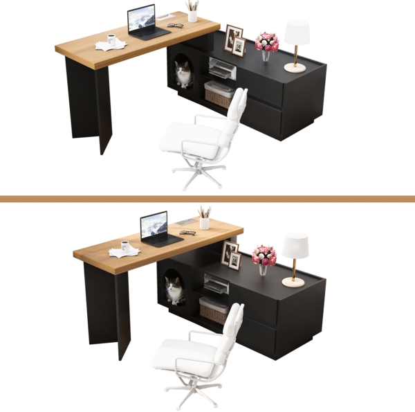 Merax 120cm Eckschreibtisch mit integriertem Tierhaus, L-förmig oder einteilig, flexible Montage, Eckschreibtisch für Home Office mit XL-Tierhöhle, Schwarz Bild 9