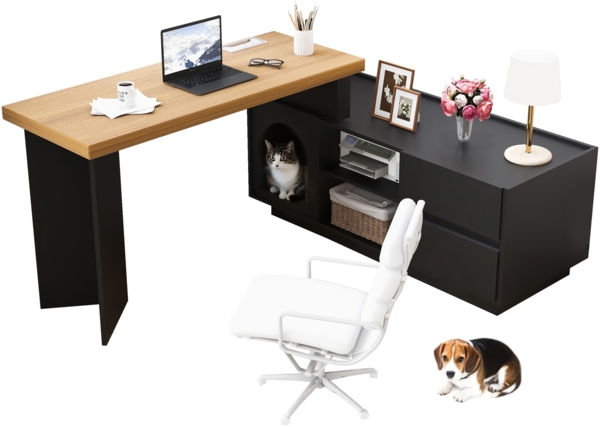 Merax 120cm Eckschreibtisch mit integriertem Tierhaus, L-förmig oder einteilig, flexible Montage, Eckschreibtisch für Home Office mit XL-Tierhöhle, Schwarz Bild 10