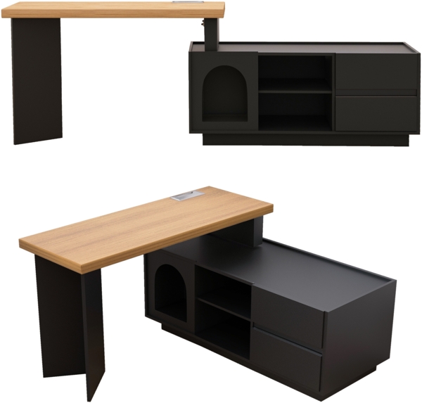 Merax 120cm Eckschreibtisch mit integriertem Tierhaus, L-förmig oder einteilig, flexible Montage, Eckschreibtisch für Home Office mit XL-Tierhöhle, Schwarz Bild 8