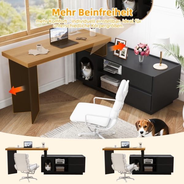 Merax 120cm Eckschreibtisch mit integriertem Tierhaus, L-förmig oder einteilig, flexible Montage, Eckschreibtisch für Home Office mit XL-Tierhöhle, Schwarz Bild 5