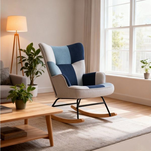 HomeMiYN Schaukelstuhl HOMEMiYN Schaukelstuhl Wohnzimmer mit Metallgestell und Holzsockel, Aus holz