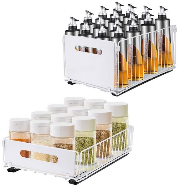 JEOBEST Küchenorganizer-Set Küchenregal Regal mit 2 Korb Auszügen, Schrank Organizer, (2-tlg), Hochwertiger Karbonstahl, Kein Bohren erforderlich