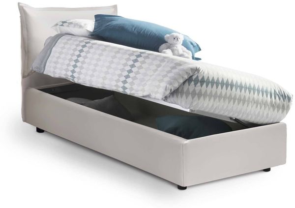 Dmora Einzelbett Anathema, Bettkasten mit Kunstlederbezug, 100 % Made in Italy, seitliche Öffnung, geeignet für Matratze 80 x 190 cm, Weiß Bild 5