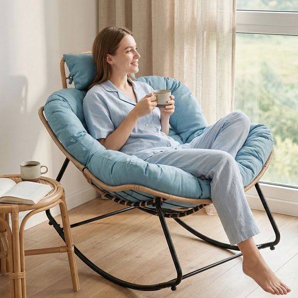 HomeMiYN Schaukelsessel Gepolsterter Schaukelstuhl & Relaxsessel für Wohnzimmer & Balkon