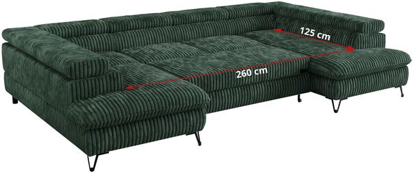 Mks Möbel 'Peter U' Wohnlandschaft mit Bettkasten, Bettfunktion & einstellbaren Kopfstützen, Grün, Cord, mit Topper Bild 9