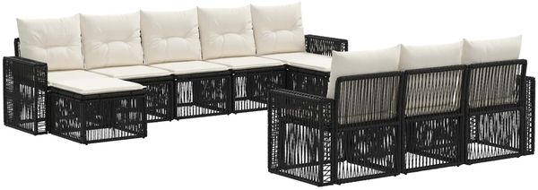 vidaXL Gartensofa-set 10 pcs Schwarz und Cremeweiß Poly-Rattan 3435256