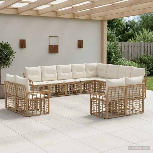 vidaXL Outdoor-Sofagarnitur 12 pcs Natürlich und Cremweiß Polyester 3437806