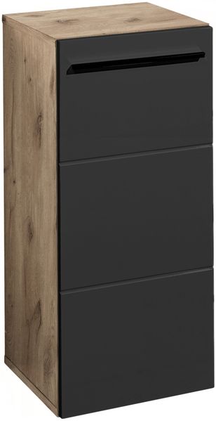 Badkommode >Vista< 1 Tür, 1 Boden, schwarz matt / viking oak Dekor - 34x72x31cm (BxHxT)
