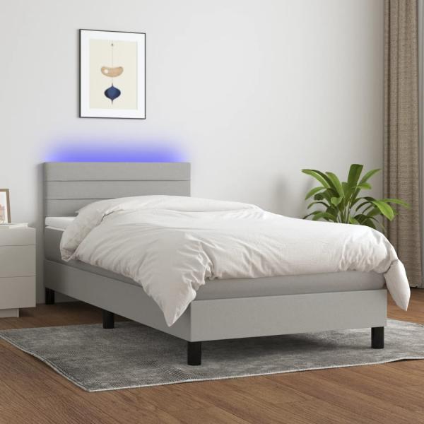 vidaXL Boxspringbett mit Matratze & LED Hellgrau 90x190 cm Stoff 3133197