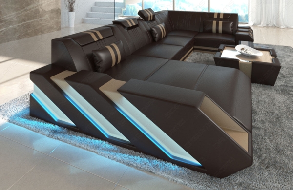 Sofa Dreams 'Apollonia' Ledersofa U Form, 77 x 196 x 356 cm, Dunkelbraun / Sandbeige, Büffelleder, Links Bild 4