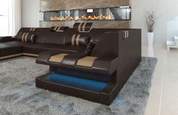 Sofa Dreams 'Apollonia' Ledersofa U Form, 77 x 196 x 356 cm, Dunkelbraun / Sandbeige, Büffelleder, Links Bild 5