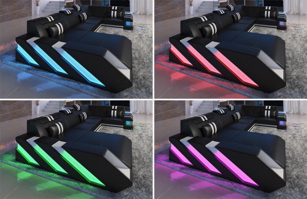 Sofa Dreams 'Apollonia' Ledersofa U Form, 77 x 196 x 356 cm, Dunkelbraun / Sandbeige, Büffelleder, Links Bild 6