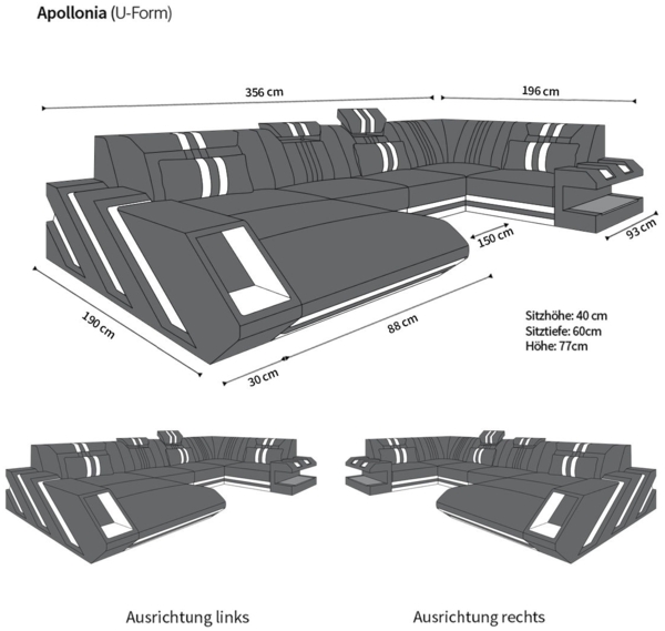 Sofa Dreams 'Apollonia' Ledersofa U Form, 77 x 196 x 356 cm, Dunkelbraun / Sandbeige, Büffelleder, Links Bild 7
