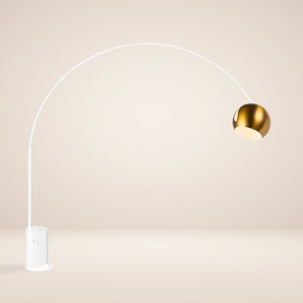 s.luce Ball Design-Bogenlampe mit Marmorfuß modern Weiß, Gold