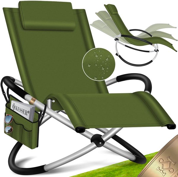 KESSER® Relaxliege Liegestuhl | Gartenliege Sonnenliege | Gartenstuhl | Klappstuhl faltbar | Schwungliege | Schaukelsessel | ergonomische Relaxsessel | wetterfest | 180 kg Belastung, Khaki