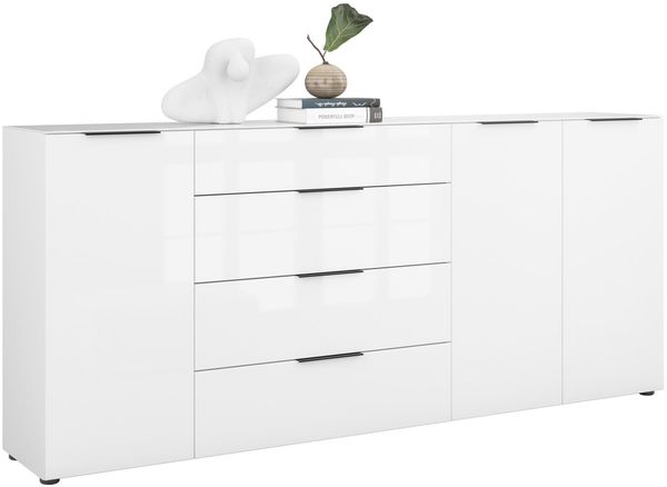 Sideboard >style< in weiß matt - Weißglas - 225x98,7x40cm (BxHxT)