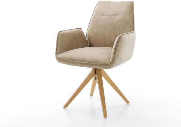 Esszimmerstuhl Zoa-Flex Mikrofaser Beige Vintage Holzgestell kantig Natur Taschenfederkern