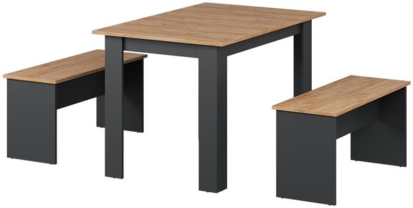 Esstisch Set Sentio Anthrazit/Goldkraft Eiche 112 x 73.6 cm mit 2 Bänken Vicco