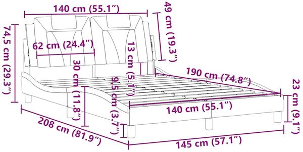 vidaXL Bettgestell "Viana" ohne Matratze Schwarz 140x190 cm Kunstleder 3208089 Bild 12