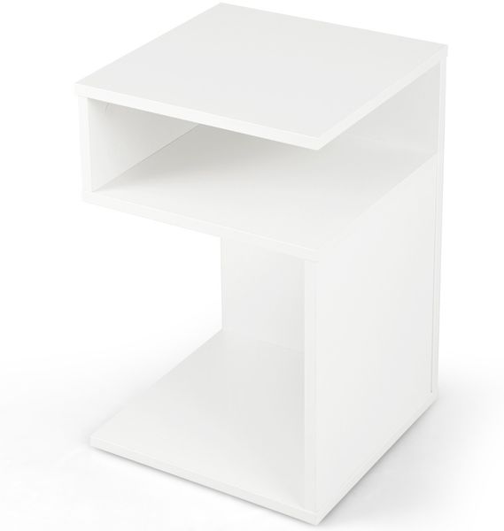 S-förmiger Beistelltisch mit 2 Offenen Fächern Moderner Nachttisch 33 x 33 x 50 cm Weiß