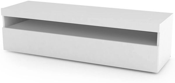 Dmora TV-Schrank Adelicia, niedriges Wohnzimmer-Sideboard, Fernsehständer-Basis, 100 % Made in Italy, 130 x 45 x 36 cm, glänzendes Weiß,
