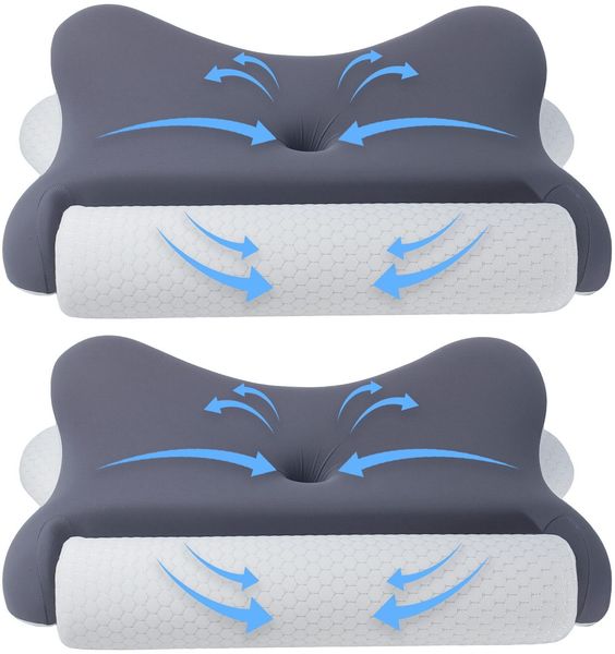 Nackenstš¹tzkissen Kopfkissen, 2 in 1 Kissen mit Nackenrolle, Ergonomisches Memory Foam Kissenbezug besteht aus 18% Elasthan und 82% Nylon
