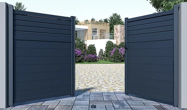 Vente-unique - VIAZO Eingangstor Metall Grau - B 4,6 cm x H 176 cm x L 300 cm
