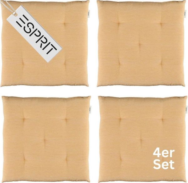 Esprit Stuhlkissen NEEDLESTRIPE Sitzkissen, 40x40 cm - 4er Set in Gelb