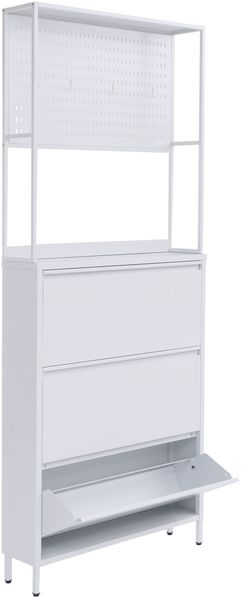 Schuhschrank HWC-O86, Schuhregal Schuhkipper, 3 Kippfächer Ablage Haken Metall 201x80x20cm ~ weiß Bild 9