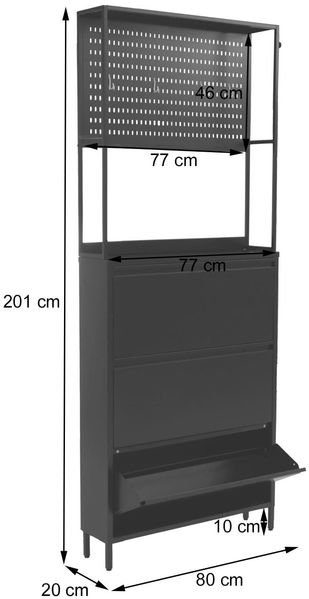 Schuhschrank HWC-O86, Schuhregal Schuhkipper, 3 Kippfächer Ablage Haken Metall 201x80x20cm ~ weiß Bild 3