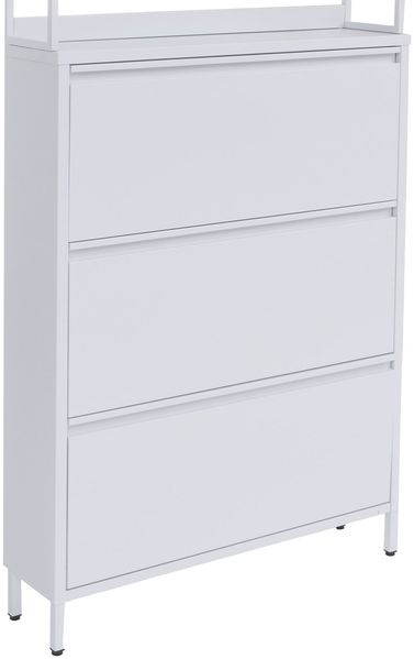 Schuhschrank HWC-O86, Schuhregal Schuhkipper, 3 Kippfächer Ablage Haken Metall 201x80x20cm ~ weiß Bild 5