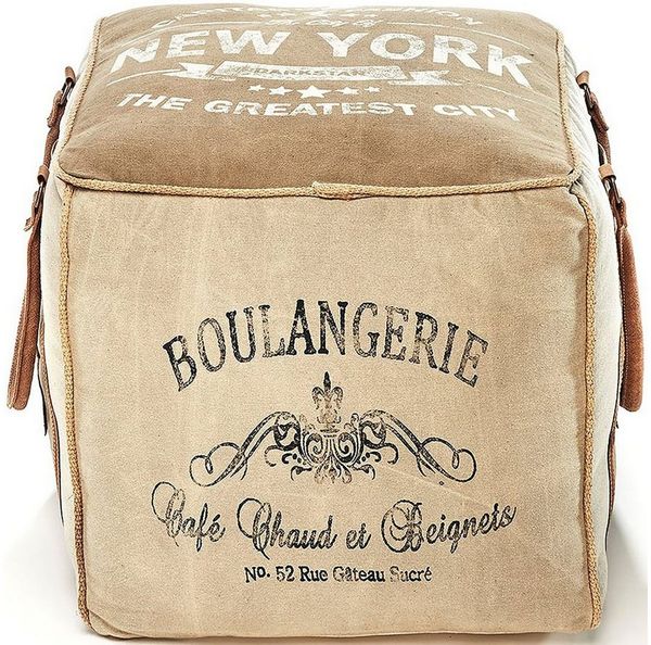 Kobolo Sitzwürfel Sitzpouf Pouf Hocker BOULANGERIE aus Canvas (1 Stück, mit Aufdruck)