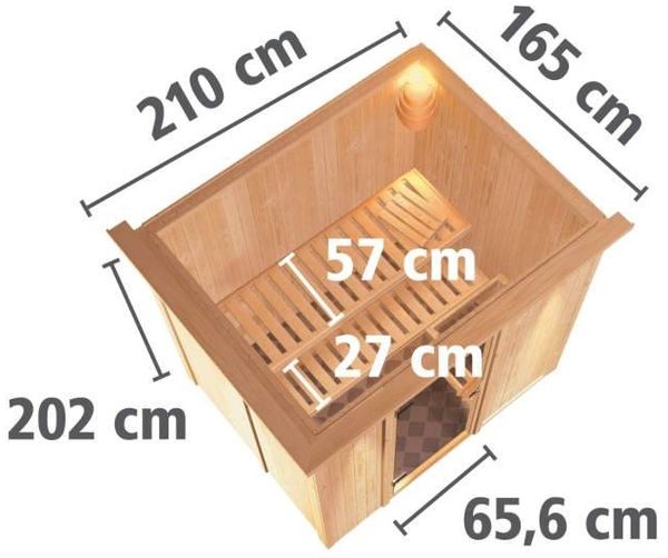 Karibu Sauna Bodin mit Dachkranz ohne Ofen Bronzierte Ganzglastür Bild 6