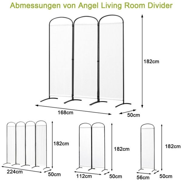 Angel Living Paravent 3-tlg. klappb. freisteh. Raumteiler/Sichtschutz f. Innen, Sichtschutz Faltbar mit Metallrahmen Polyester 168x182cm