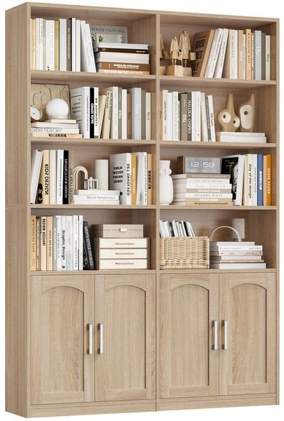 Homfa Bücherregal Standregal Büroregal Bücherschrank, mit 8 offenen Fächern und 4 Türen, Holz, 115x27x185,5 cm